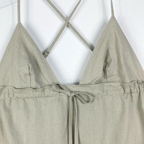 NWT EDIKTED Dress M A-Line Tiered Bow Rushed Mini Halter-Cross-Back Adjust-Strap - Picture 6 of 10